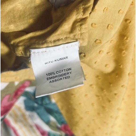 RITU KUMAR Mini Dress Medium Shift Embroidered Floral Gold Yellow Side Slits NEW - Picture 10 of 11